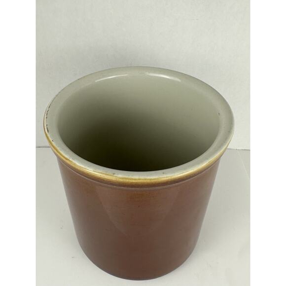 Vintage Hall Pottery Heavy Crock 302 Brown Glaze USA 7" Tall x 6.5" Farmhouse - Picture 2 of 6